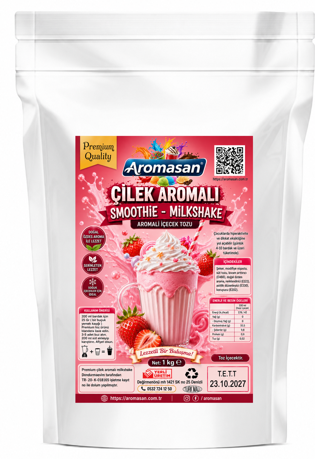Çilek Milkshake Smootie Tozu 1 kg ürün görseli